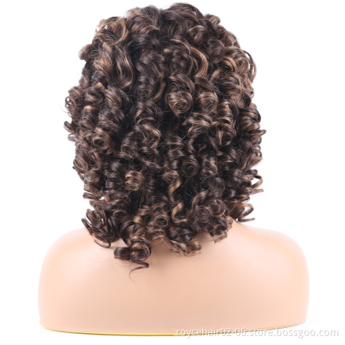 Crochet Braid Hair Wig 100% Peruvian Raw Human Hair P4/27 Short Bouncy Curly Transparent 13x1 Swiss Lace Front Wig For Women